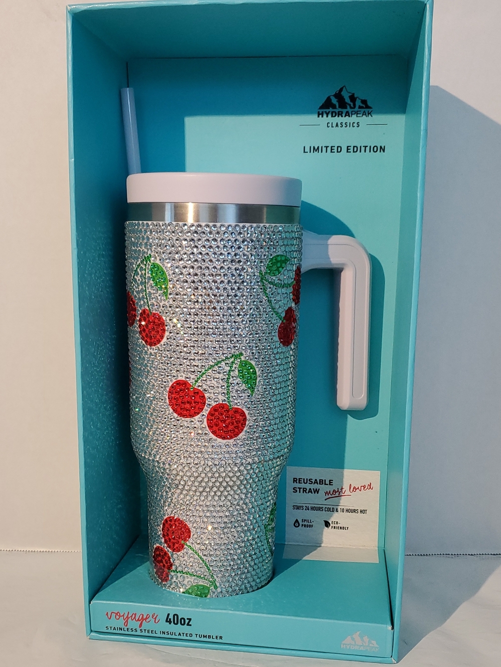 HydraPeak Limited Edition Cherry Bling Voyager 40oz Tumbler - Silver & Red